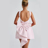Fashion Big-Bowed Pearls Backless Dress Summer Slim Sleevele