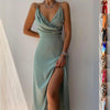 V-neck Slit Sling Dress Summer Fashion Sexy Slim Suspender D