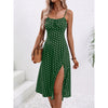New Polka Dot Print Suspender Dress Summer Sexy Split Long D