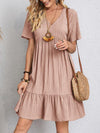 V-neck Short Sleeve Dress Summer Fashion Casual Loose Ruffle
