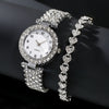 Fashion Jewelry 2pcs Luxury Fashion Women Watch Set Silver S