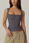 Summer Square-neck Tank Vest Ins Fashion Slim Solid Sleevele