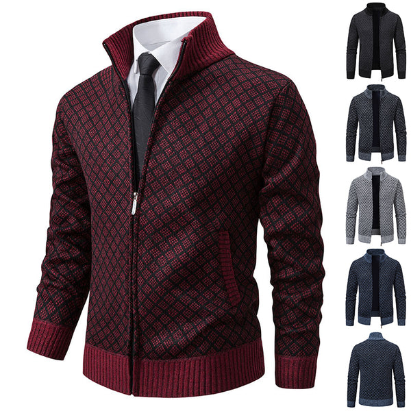 Thickened Plaid Print Jacket Cardigan Fashion Slim Fit Zippe