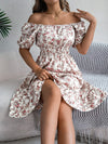 Floral Print Square Collar Dress Summer Fashion Ruffles Dres