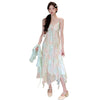 Sweet-style Floral Slip Dress And Lace Cardigan Two-piece Se