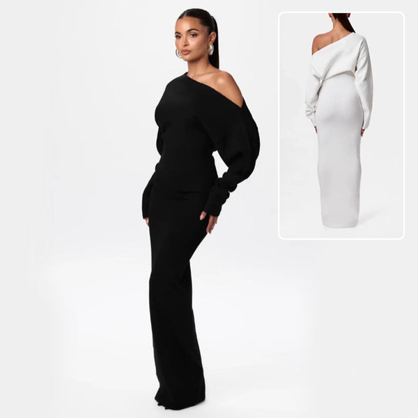 Ins Slim Long Sleeve Knitted Dress Evening Party Sexy Off-sh