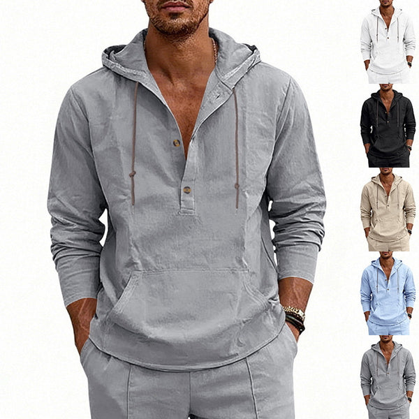 Linen Breathable Casual Mens Long-Sleeve Hooded Shirt | Buy