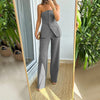 Graceful Tube Top Suit Fashion Button Sleeveless Top And Str