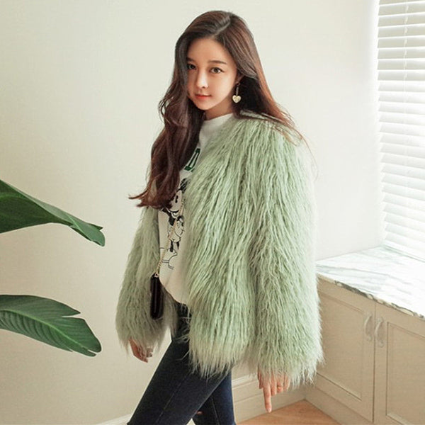 Women's Solid Color Short Faux Shearling Fur Coat | Buy Onli