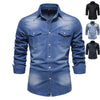 Men's Long-sleeved Denim Shirt Casual Solid Button Slim Tops