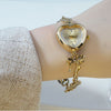 Retro Heart-shaped Bracelet Watch With A Golden Bow And Flow