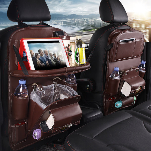 PU Leather Car Storage Bag Multifunction Seat Back Tray Hang