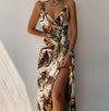 V-neck Slit Sling Dress Summer Fashion Sexy Slim Suspender D