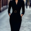 Slim-fitting Casual Suit Dress V-neck Long-sleeved Dresses C