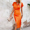 Slim-fit Short-sleeved Dress Fashion Sexy Split V-neck Dress