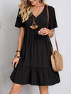 V-neck Short Sleeve Dress Summer Fashion Casual Loose Ruffle