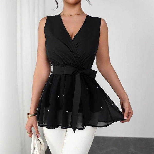Women's New Lace-Up Beaded V-Neck Sleeveless Tank Top | Buy