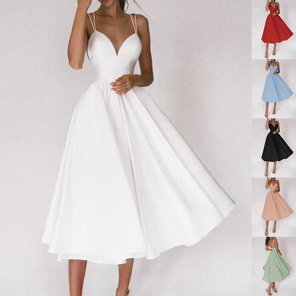 Sexy V-neck Suspender Dress Summer Fashion A-Line Long Dress