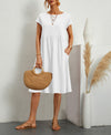 Summer Short-sleeved Dress With Pockets Fashion Solid Round