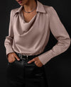 Collared Long-Sleeve Shirts Fashion Commuter Solid Color Blo