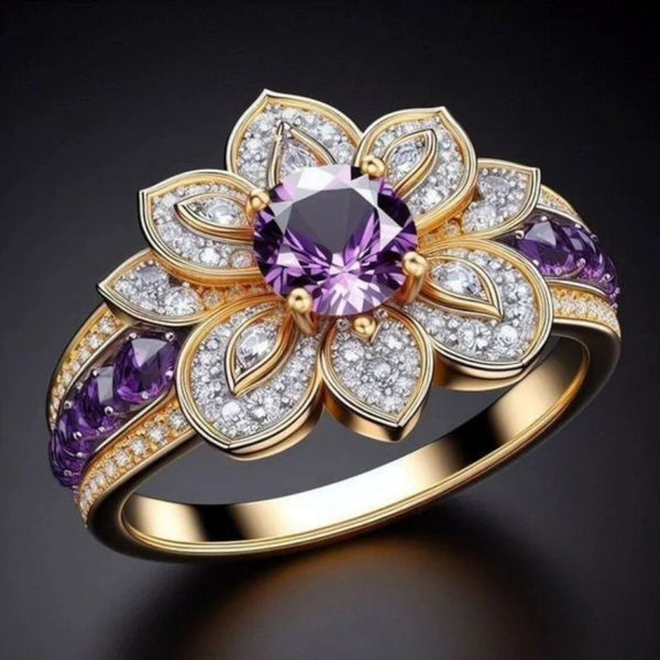 New 18K Gold Amethyst Lotus Flower Ring | Buy Online Best Pr