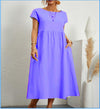 Summer Short-sleeved Dress With Pockets Fashion Solid Round