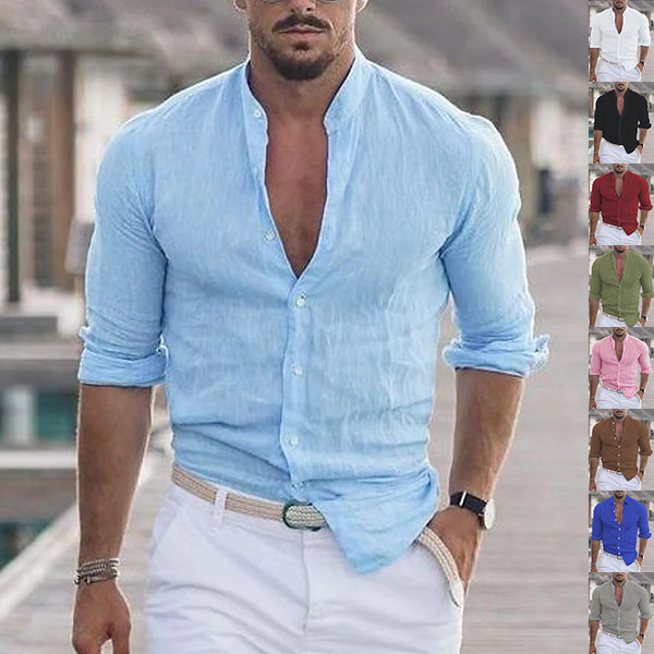 Men's Long Sleeve Shirt With Button Casual Solid Color Tops