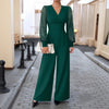 V Neck Defined Waist Sexy Mesh Patchwork Straight Suit For W