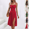 New Polka Dot Print Suspender Dress Summer Sexy Split Long D