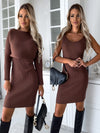 2pcs Suit Women's Solid Stripe Long-sleeved Top And Tight Su