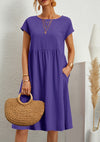 Summer Short-sleeved Dress With Pockets Fashion Solid Round