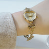 Retro Heart-shaped Bracelet Watch With A Golden Bow And Flow