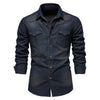 Men's Long-sleeved Denim Shirt Casual Solid Button Slim Tops
