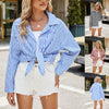 Fashion Striped Long Sleeve Shirt With Pockets Casual Loose