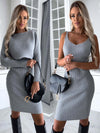 2pcs Suit Women's Solid Stripe Long-sleeved Top And Tight Su