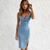 New U-neck Suspender Denim Dress Summer Casual Tight Slim Fi