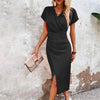Slim-fit Short-sleeved Dress Fashion Sexy Split V-neck Dress