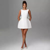 Fashion Big-Bowed Pearls Backless Dress Summer Slim Sleevele