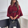 New Stand Collar Batwing Sleeves Cloak Top With Belt Ins Fas