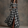 Ins Plaid Print Long-Sleeved Dress Fashion Pockets Collared