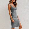New U-neck Suspender Denim Dress Summer Casual Tight Slim Fi