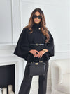 New Stand Collar Batwing Sleeves Cloak Top With Belt Ins Fas