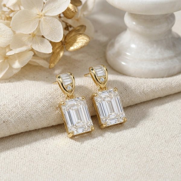 925 Sterling Silver Elegant Emerald-Cut Crystal Drop Earring