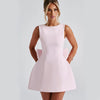 Fashion Big-Bowed Pearls Backless Dress Summer Slim Sleevele