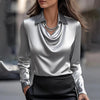 Collared Long-Sleeve Shirts Fashion Commuter Solid Color Blo