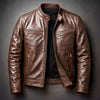 Mens PU Leather Motorcycle Jacket With A Stand-Up Collar | B