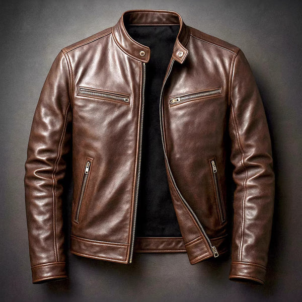 Mens PU Leather Motorcycle Jacket With A Stand-Up Collar | B