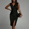 Summer V-neck Sleeveless Split Dress Fashion Slim High Waist