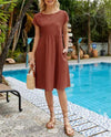 Summer Short-sleeved Dress With Pockets Fashion Solid Round