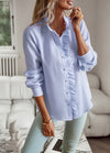 Striped Long Sleeve Shirt Fashion Ruffle Design Button Up To